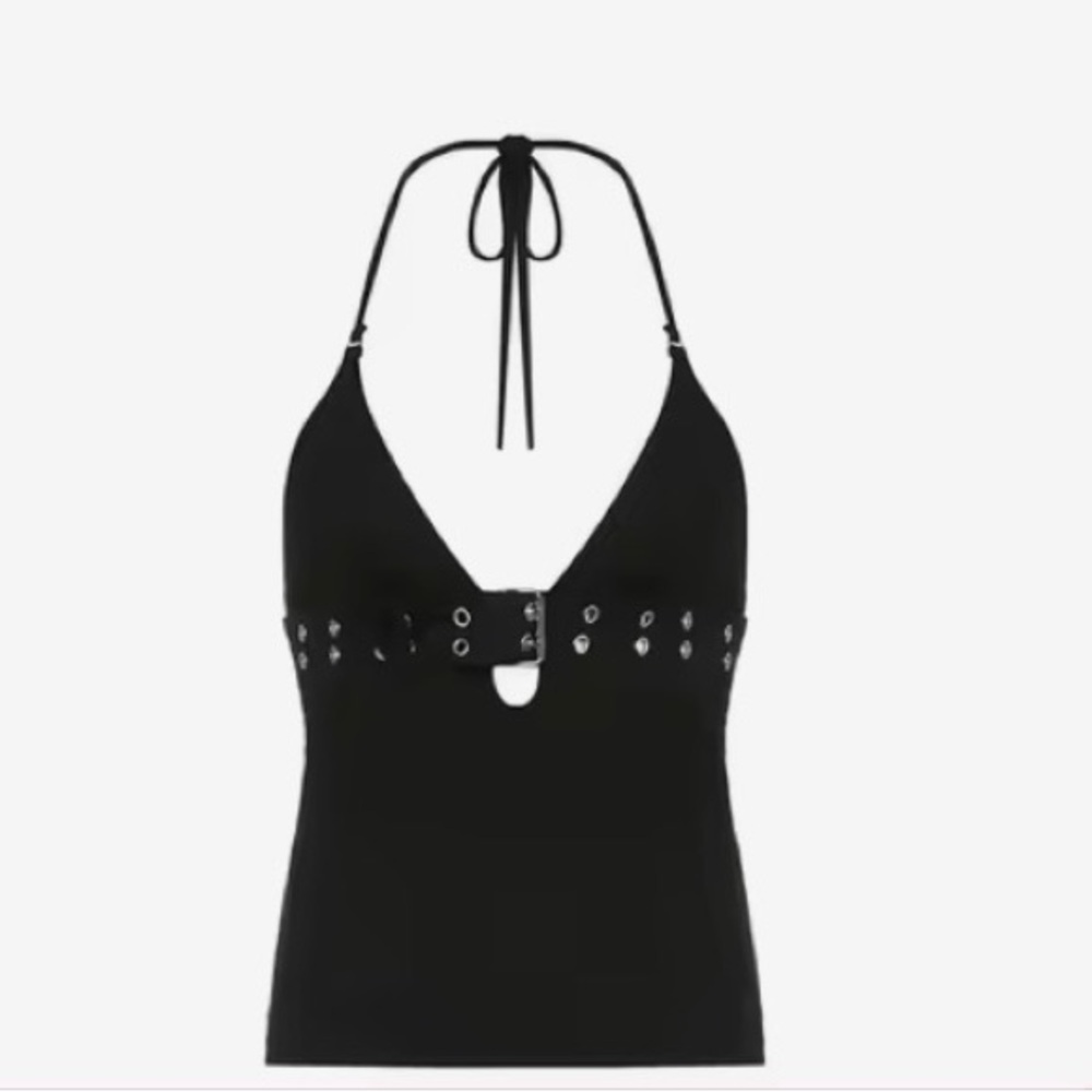 Black Belted Halter Bodysuit - Picture 2 of 2